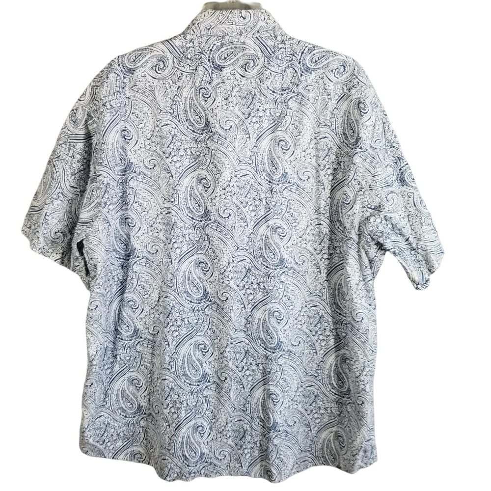 Linea Uomo Mens 2XL Shirt Linen‎ Blend Short Sleeve Button Blue Paisley All Over - Picture 7 of 8